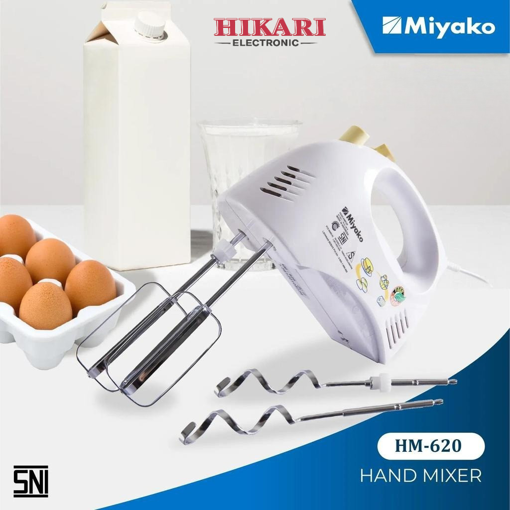 Miyako Hand Mixer HM - 620 TANPA MANGKOK - Termasuk Beater Dough Hook Garansi Resmi Pengadon Mikser 
