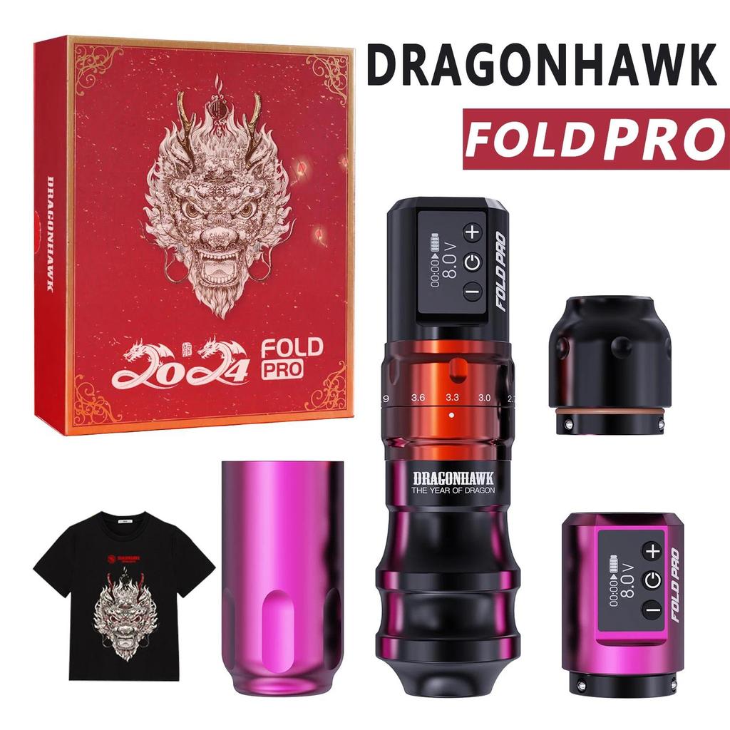 Dragonhawk Fold Pro Tattoo Machine Wireless Rotary Gun 7 Strokes Low Vibration Quiet Operation Easy 