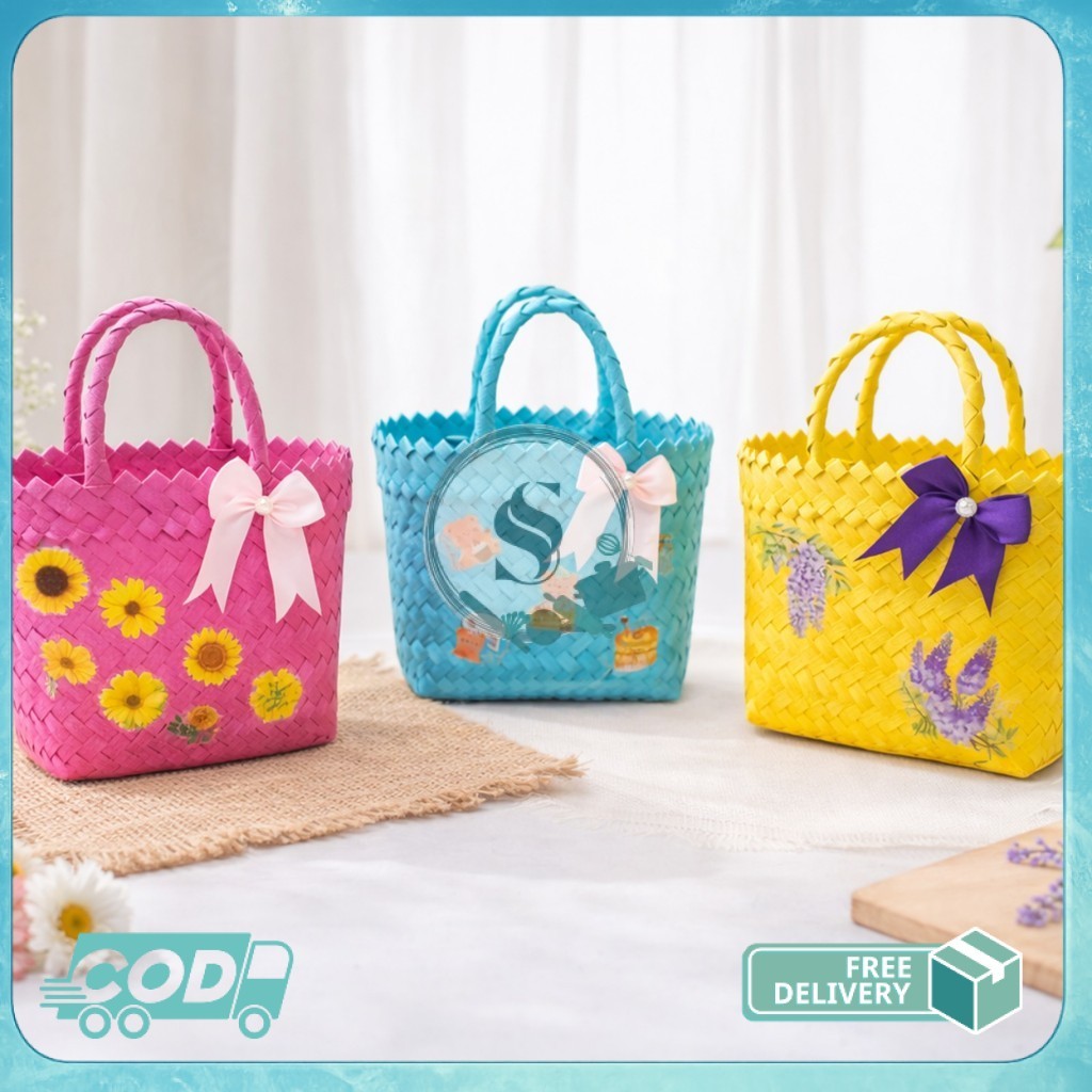 Tas Anyaman Hampers / Tas Anyaman Plastik Murah / Birthday Goodiebags Souvenir Ultah Tas anyaman pla