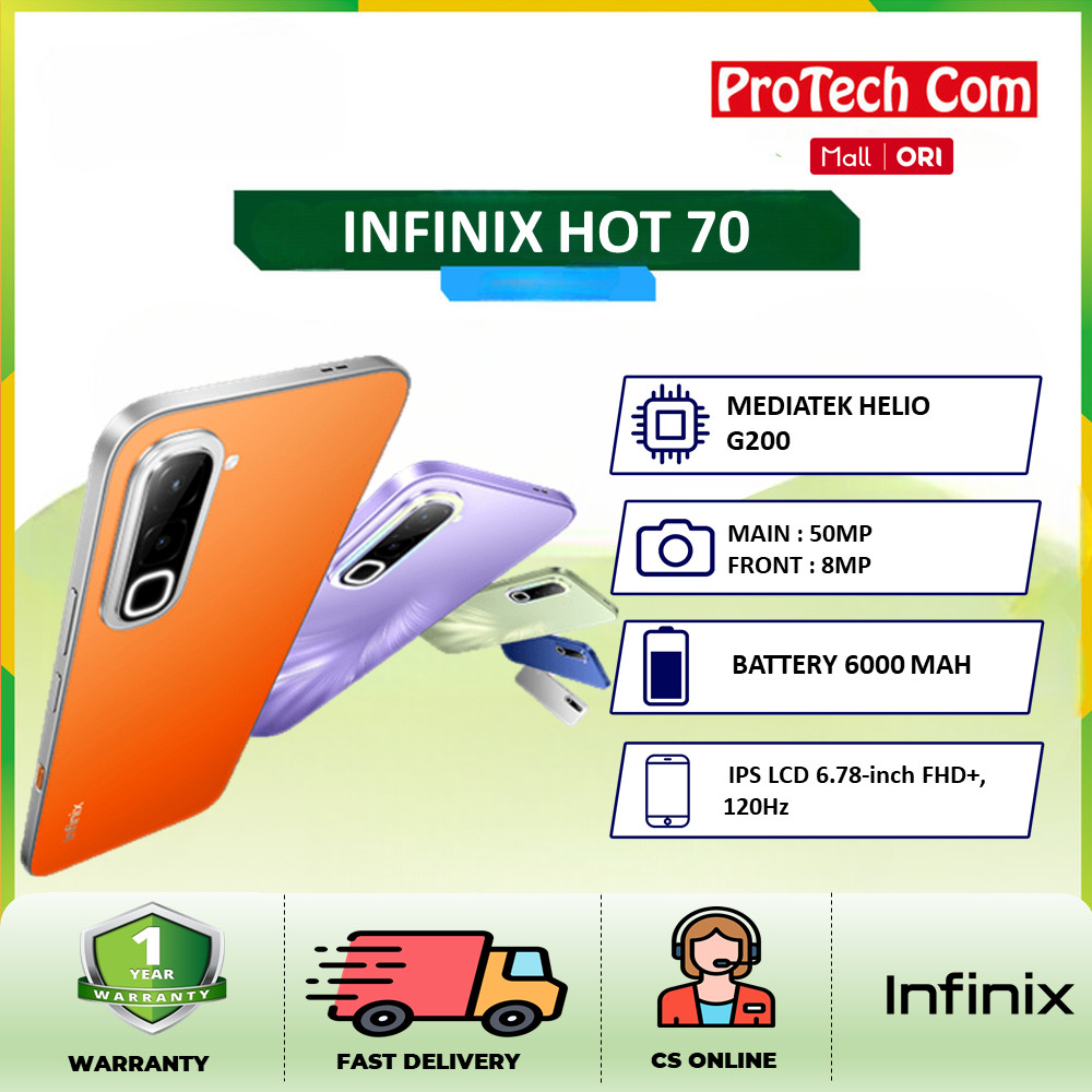 Infinix Hot 70 6/256GB 6/128GB 8/128GB Mediatek Helio G200 NFC Garansi Resmi