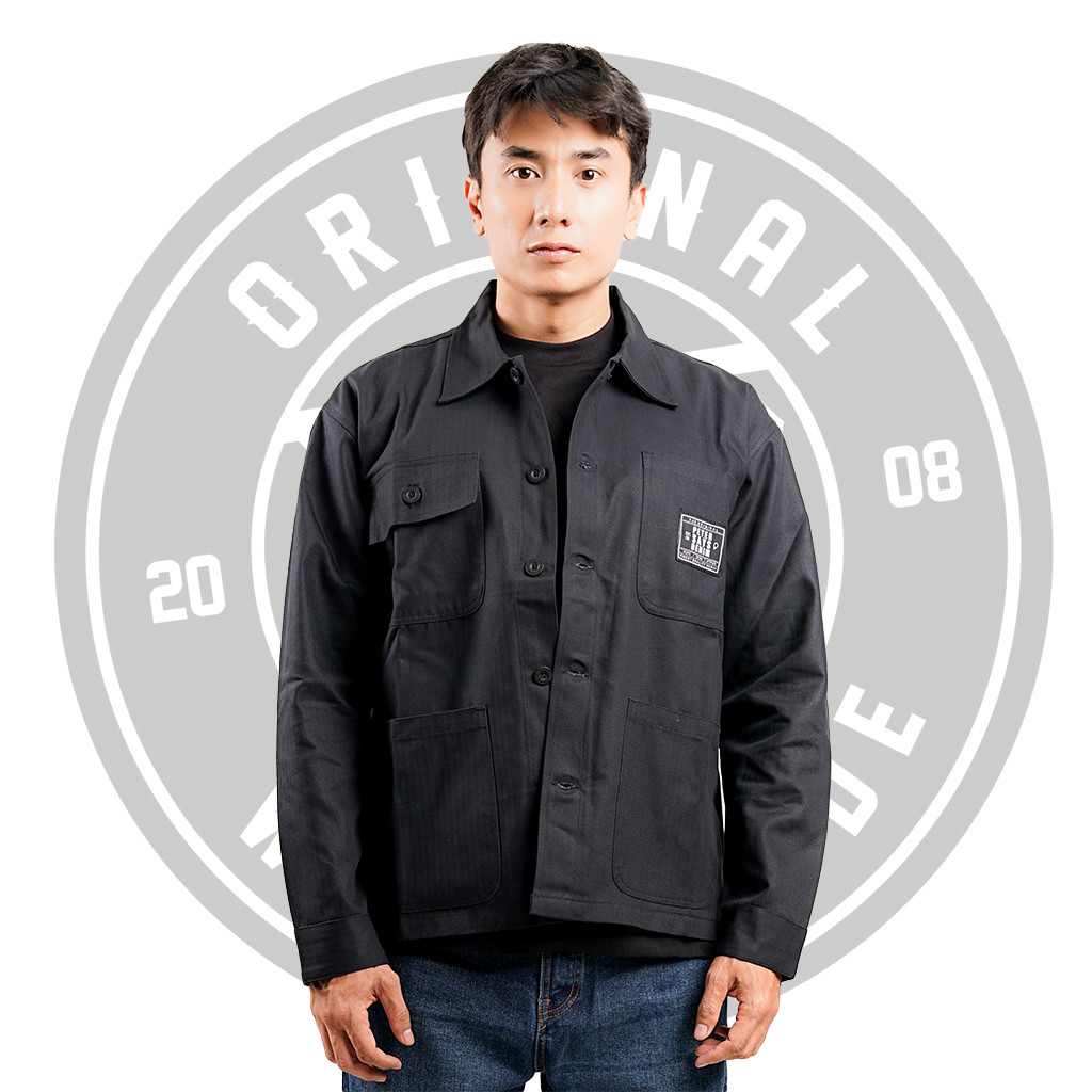 Peter Says Denim Fatigue Jacket Harringbone - Savile Black