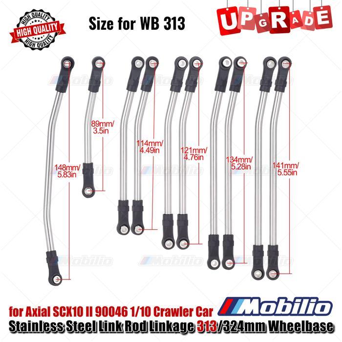 Stainless Steel Link Rod Linkage 313 mm Wheelbase for Axial SCX10 II  Remote Control - 313 WB