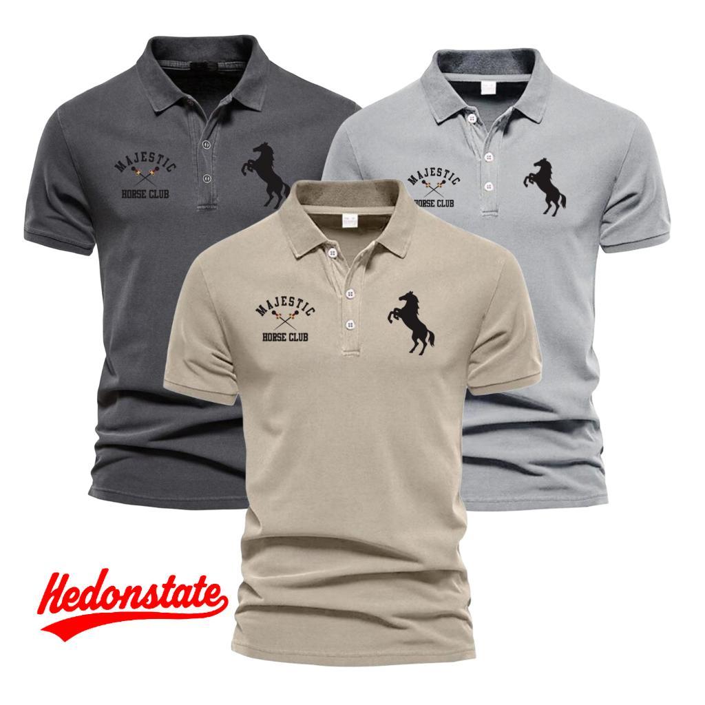 Hedon State - Promo Bundling 3 Pcs Poloshirt Pendek Majestic Text Hitam Baju Kerah Seragam Pria Wani