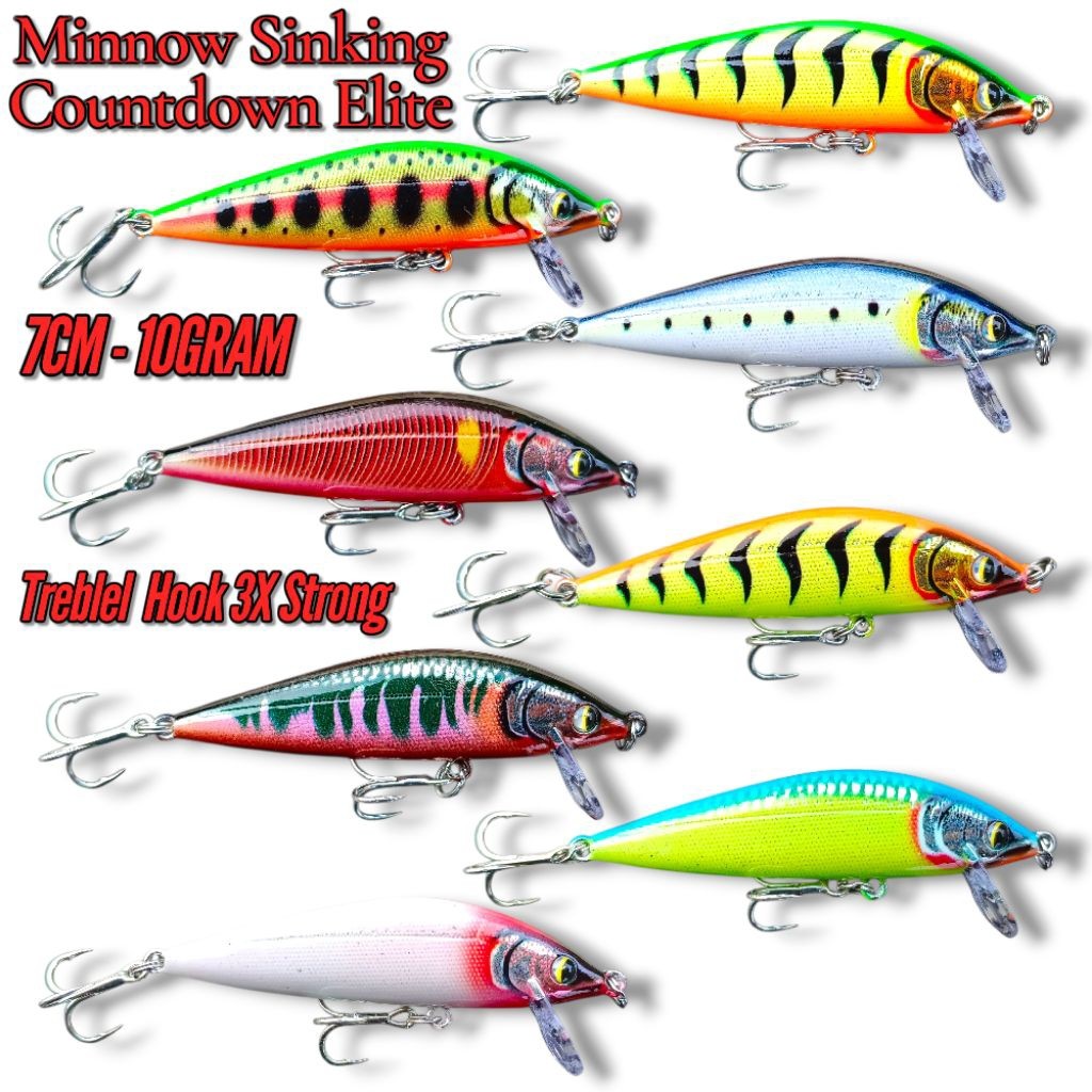 UMPAN MINNOW SINKING COUNTDOWN ELITE UKURAN 7CM - 10GRAM. UMPAN CASTING HAMPALA, UMPAN CASTING PINGG