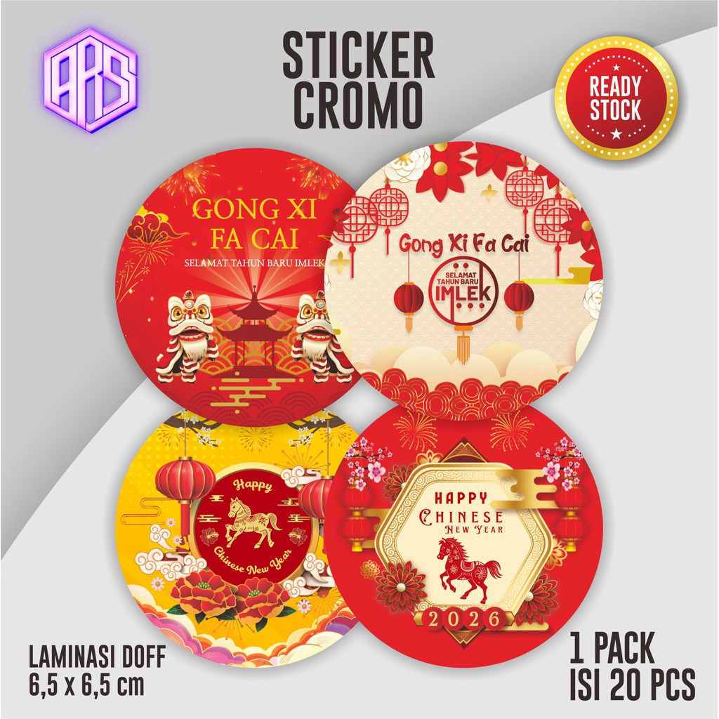 (20Pcs) Sticker Imlek Chinese New Year 2026/ Stiker Cookies Kue Imlek CNY Shio Kuda