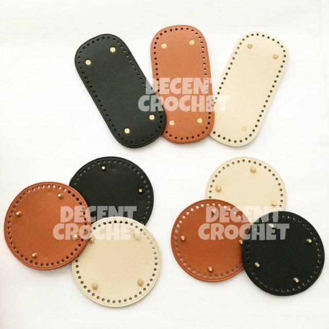 [OVAL] Alas Tas Rajut Import Premium Bulat Persegi Panjang PU Kulit Leather Base - Pink, Oval 18*5