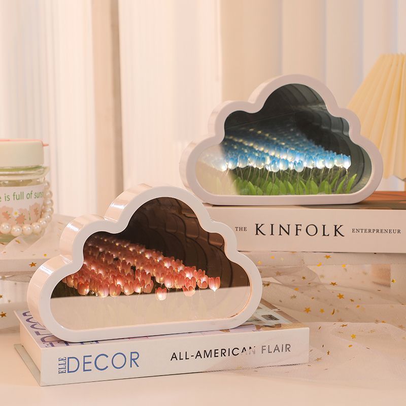 Cloud Tulip Night Light Handmade Y Material Flower Home Decor Mirror Creative Atmosphere Lamp Birthd