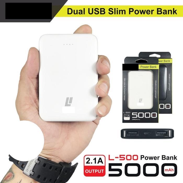 POWERBANK L-500 MINI SUPER SLIM FAST CHARGING - 5000 mAh Baterai non Led - hitam