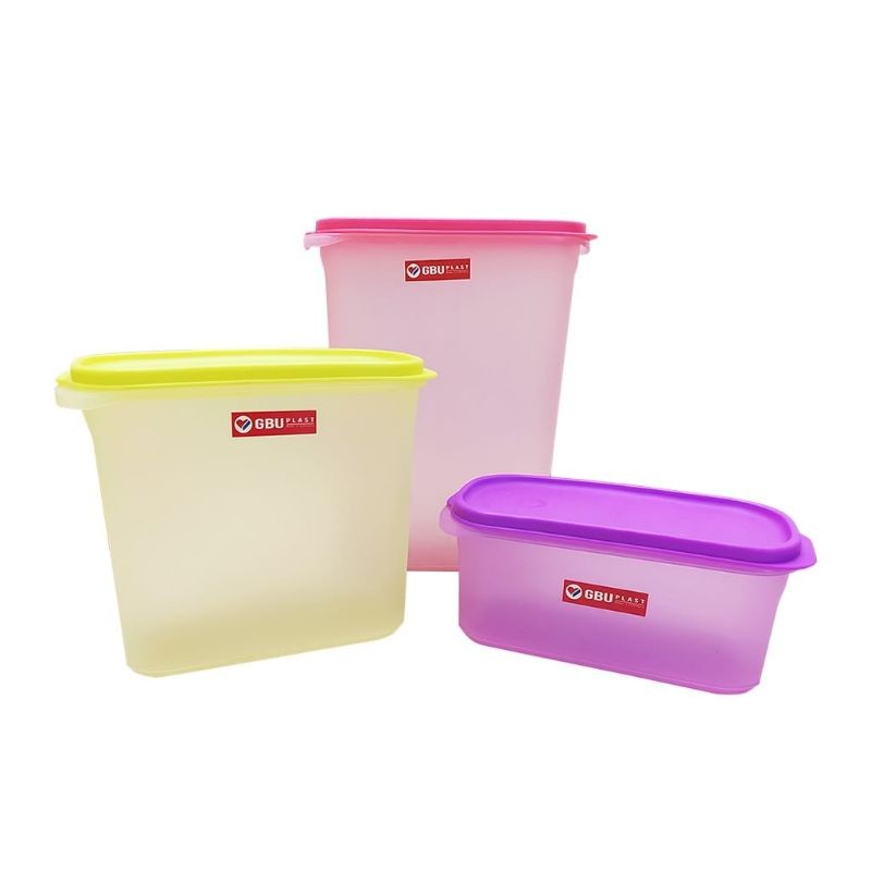 GBU Plast Toples Elipse Persegi Panjang + tutup 750ml S / 1500ml M / 2300ml XL Tempat Makanan Kering