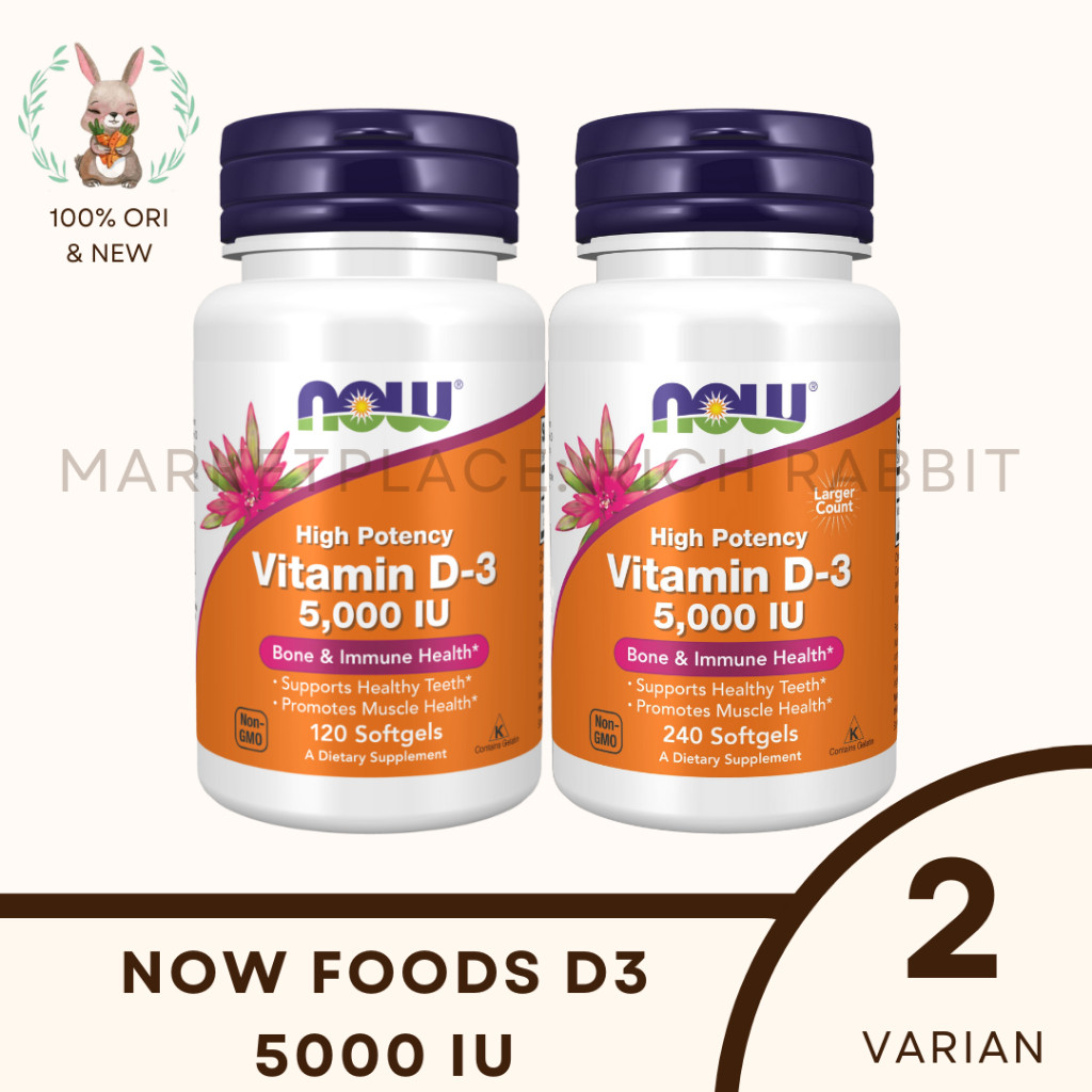 NOW Foods Food Vitamin D-3 D3 / 5,000 IU 5000IU 5000 IU / 240 Softgels Vitamin Tulang original