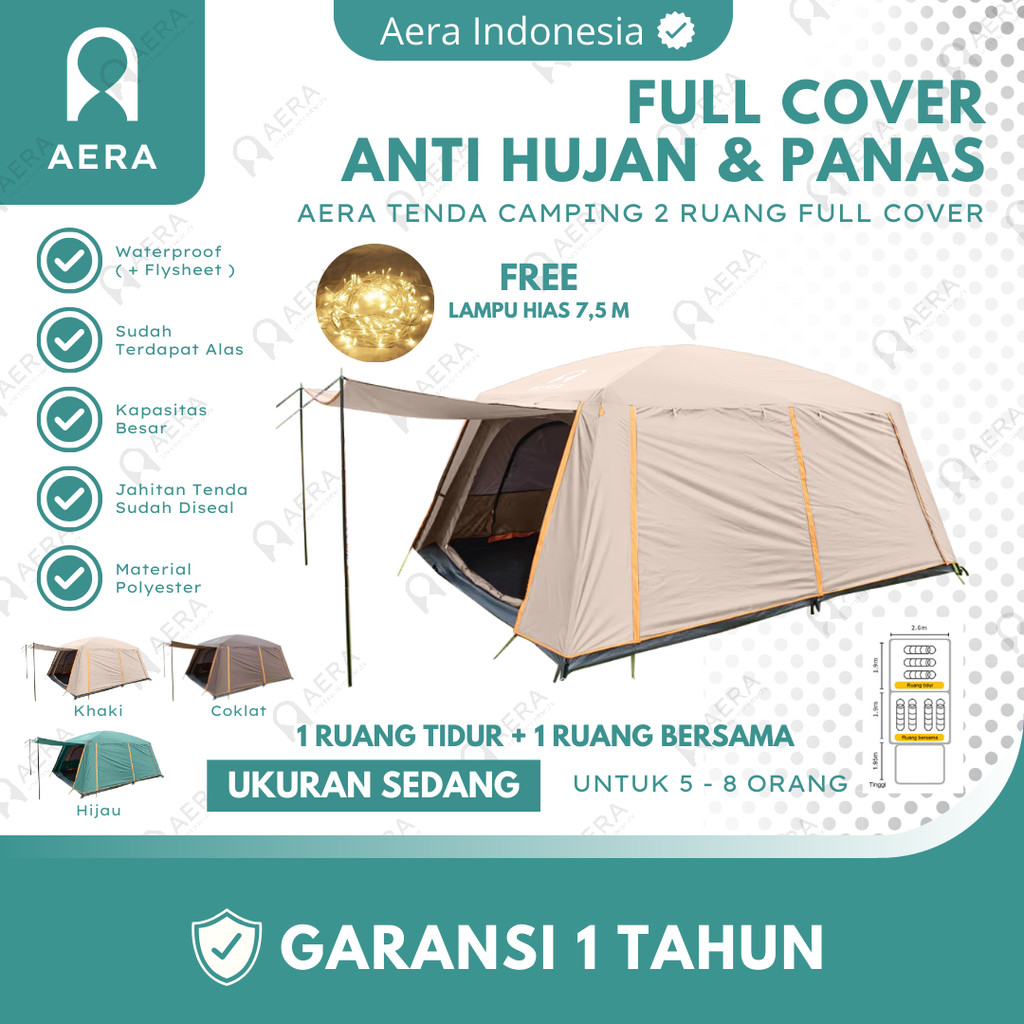 Aera Tenda Camping Full Cover 5 - 8 Orang | Tenda Camping Keluarga | Tenda Camping 2 Ruang Double La