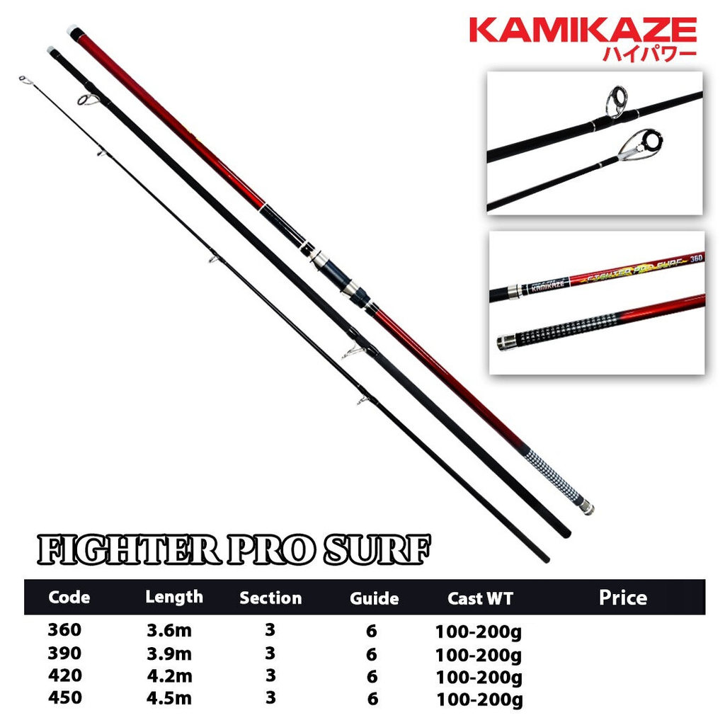 Joran pancing KAMIKAZE FIGHTER PRO SURF 360 390 420 450 Joran surf sambung 3 Carbon Action kaku Rock