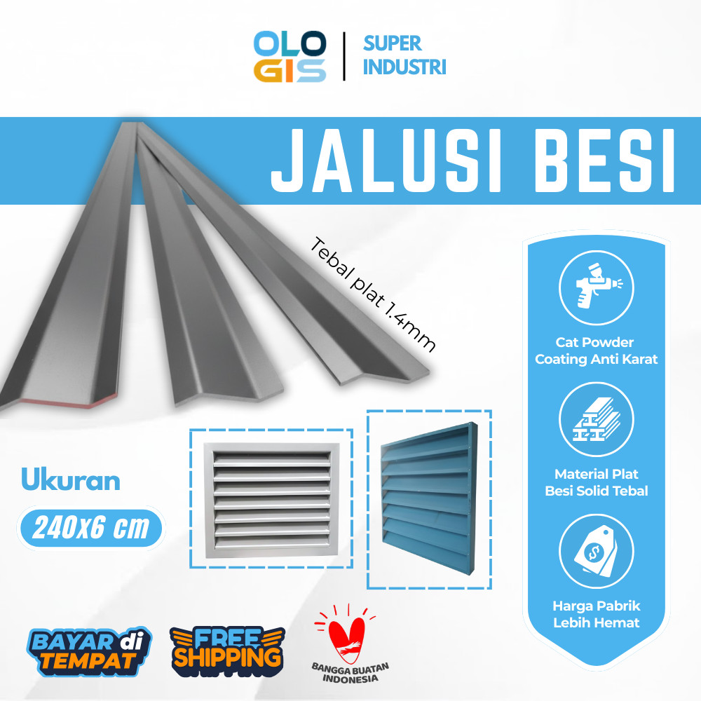 OLOGIS - Kisi Kisi Jendela Plat Besi Galvanis / Jalusi Besi Pintu Ventilasi Lubang Udara 2.4 Meter