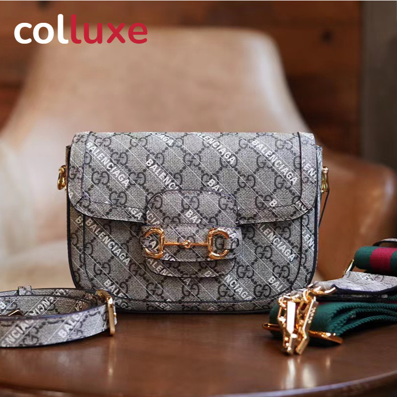 Gucci × Balenciaga Gucci × Balenciaga Horsebit 1955 Tas Mini 20cm 658574 dengan tali bahu ganda