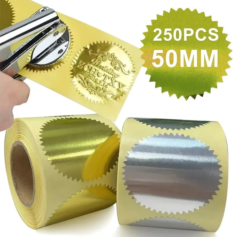 250pcs Sticker Seal Untuk Emboss Stamp Roll Sticker Emboss Custom Emas Perak Stiker