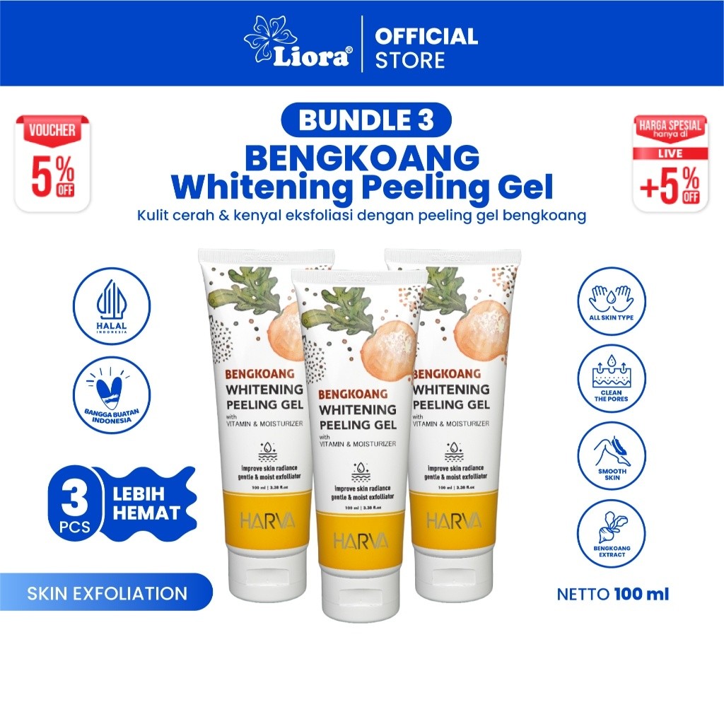 [Bundle Hemat - 3pcs] HARVA Peeling Gel Bengkoang - 100 ML | Exfoliating Gel Perontok Kotoran & Daki