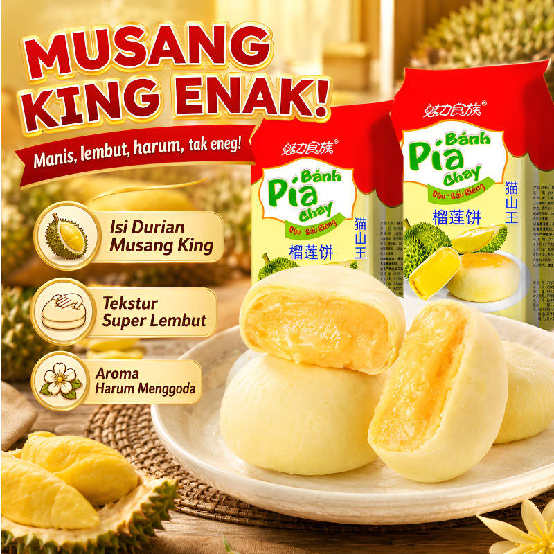 Banh Pia Durian Cat Mountain King 300g | Pia Durian Asli Lembut | Snack Durian Manis Halal | Camilan