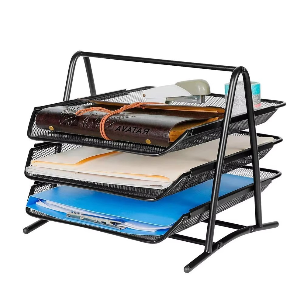 3 Susun Rak Dokumen Besi Susun Rak Surat Jaring Tray Dokumen A4 File Organizer Meja Belajar Kerja Ka