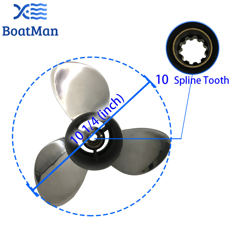 Boatman Stainless Steel Propeller 10 1/4x13 Match with Suzuki Outboard Engines DF 25R DF 25A & 30 Bl