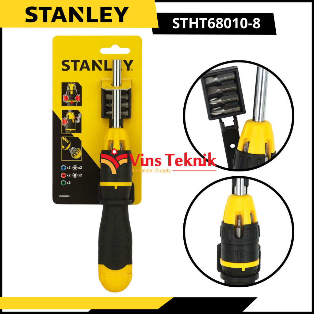 STANLEY STHT68010-8 Racheting Multi Bit Screwdriver Obeng Rachet 10Pcs STHT68010