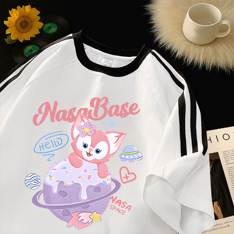 Oversize Style - Tshirt Kaos Lengan Pendek Garis Tiga Wanita Motif Lina Bell Nasa Base Style Oversiz