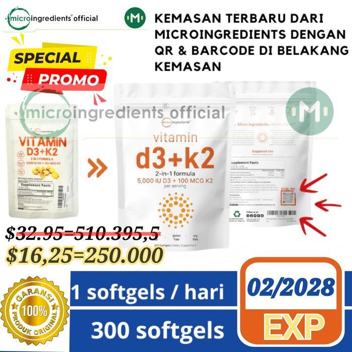 Microingredients Vitamin D3+K2 Original Import USA 300 Softgels
