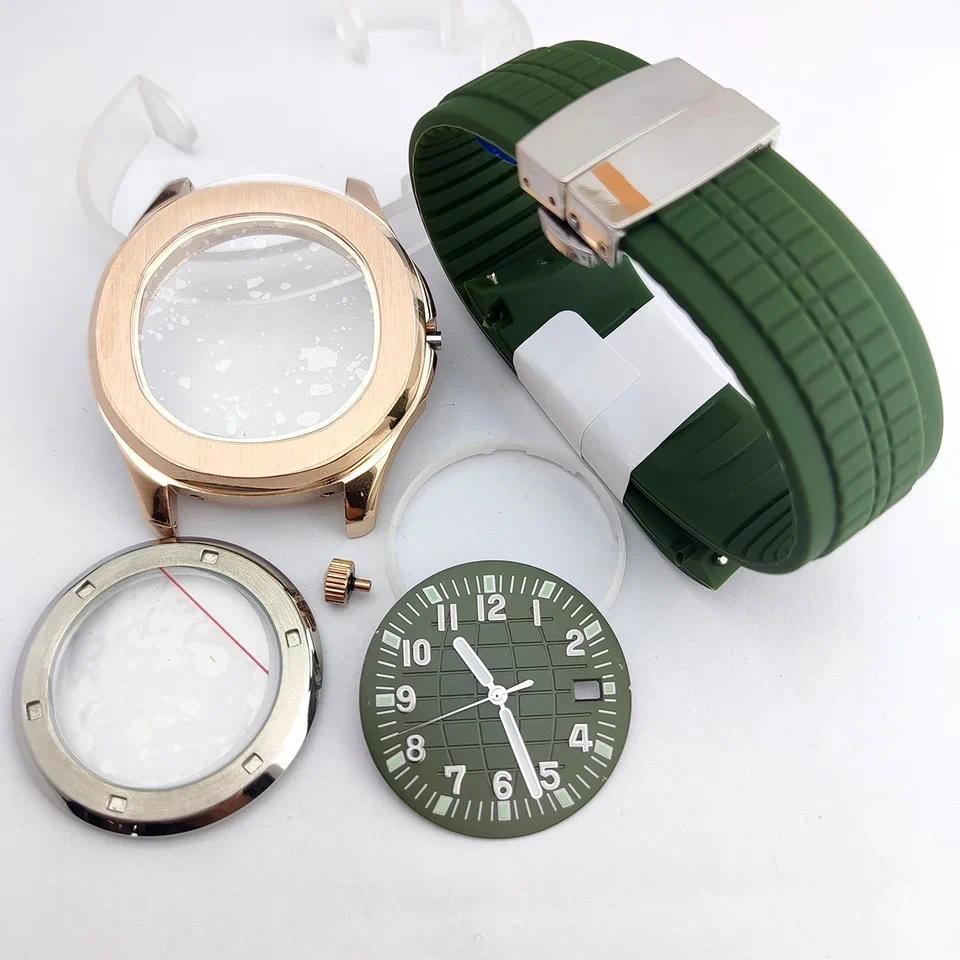 untuk AQUANAUT Nautilus NH35 Casing Tali Karet Jam Tangan Bercahaya Dial Jarum Transparan Aksesoris 