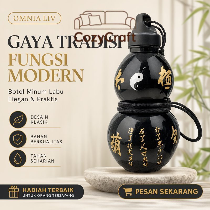 botol minum labu 750ml anti bocor bahan pc transparan tutup tekan gaya cina travel olahraga