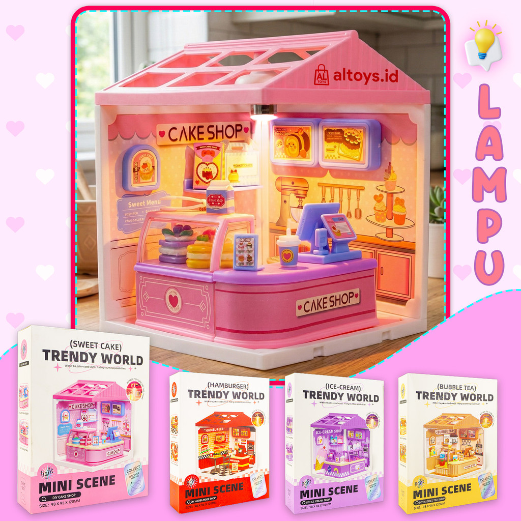 Mainan DIY Bongkar Pasang World Trendy Toko Jualan Teh, Kopi, Hamburger Ada Lampunya