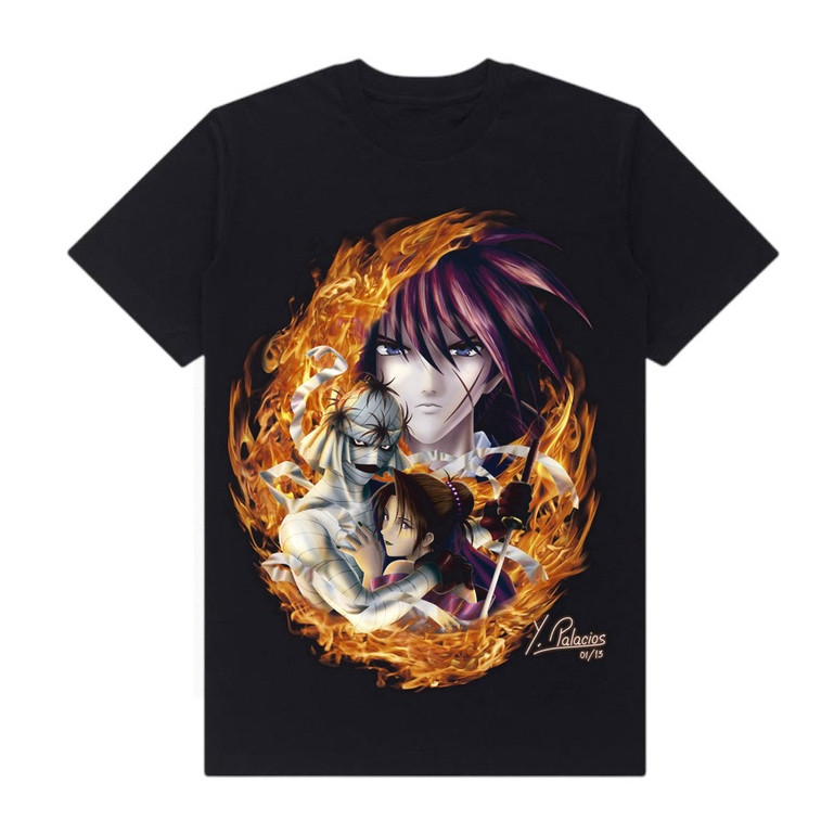 OSSU ANIME TSHIRT SAMURAI-X KENSHIN SISHIO HEAVY COTTON | KAOS BLACK WASHED