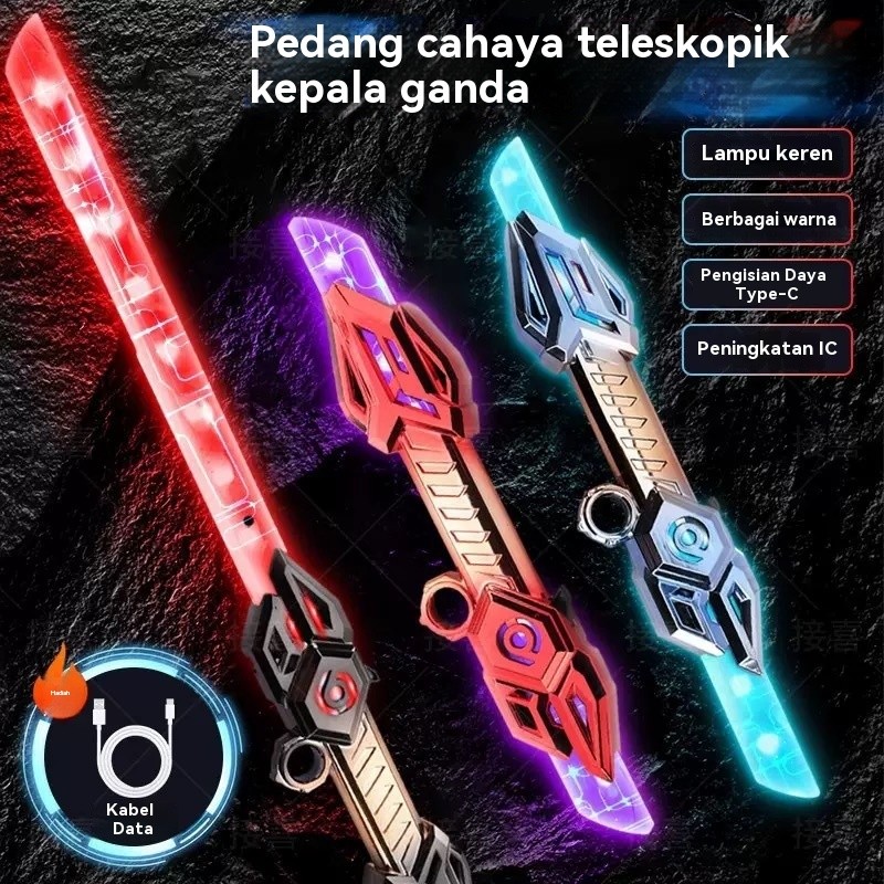 Pedang laser asli Star Wars, pedang bercahaya dua sisi, dapat ditarik, mainan dengan lampu dan efek 