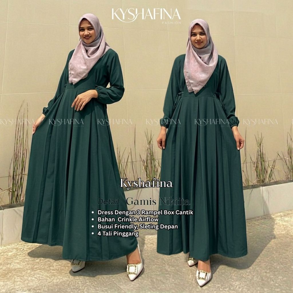 Kyshanifa - Gamis Basic warna Hijau Botol/Emerald/dark Green/Hijau Tua busui remaja dewasa -Nikita