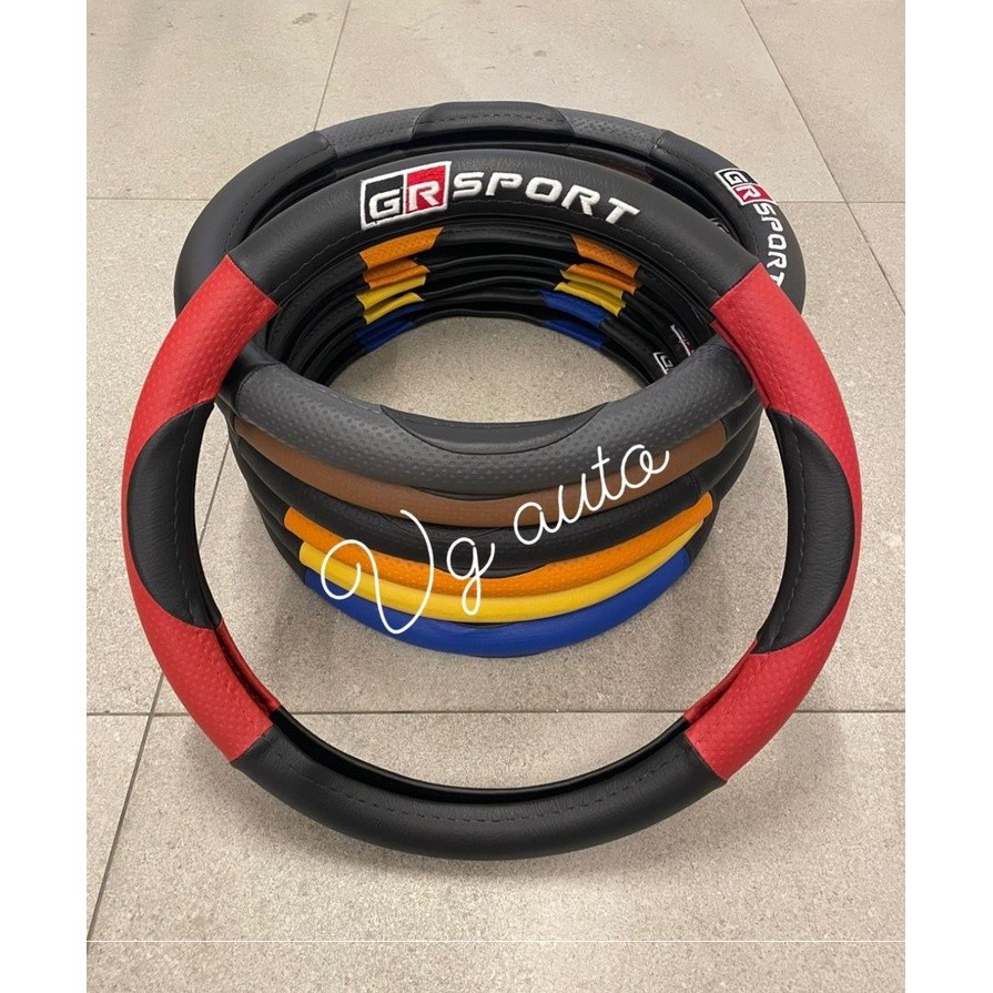 Sarung Penutup Cover Stir Gazoo Racing Mobil Universal Ukuran M Tulisan Bordir GR SPORT Warna Setir 