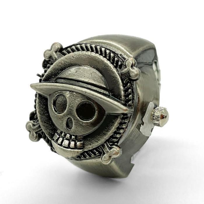 Luffy Jam Cincin Bentuk Tengkorak Super Elegan Original One Piece Jam Tangan Cincin Antik - Hitam
