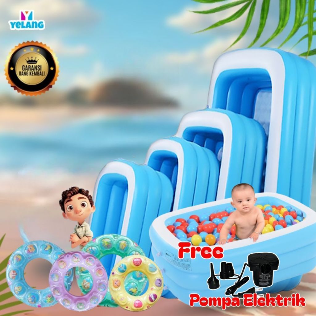 PUTRISHOP Kolam Renang Anak Jumbo 3 Meter Bak Mandi Tiup Dewasa Keluarga Bahan PVC Tebal Free Pompa 