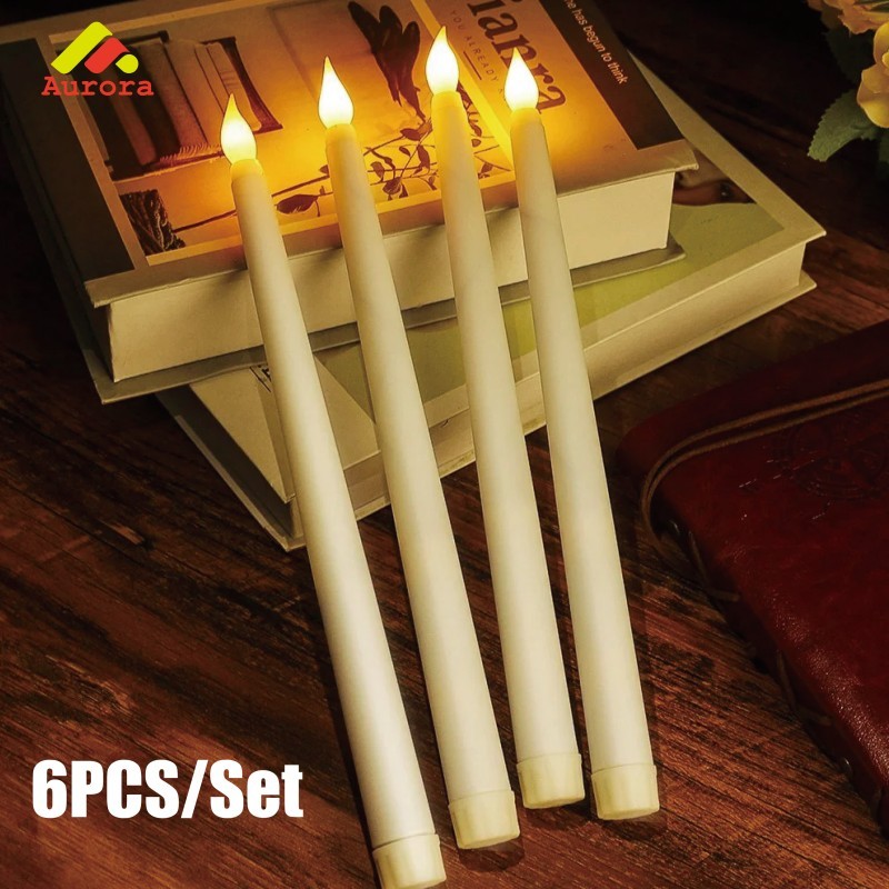 6PCS/Set Lilin LED Lilin Baterai Panjang Lampu Elektrik Lilin Lilin Lampu Dekorasi Rumah Lampu Lilin