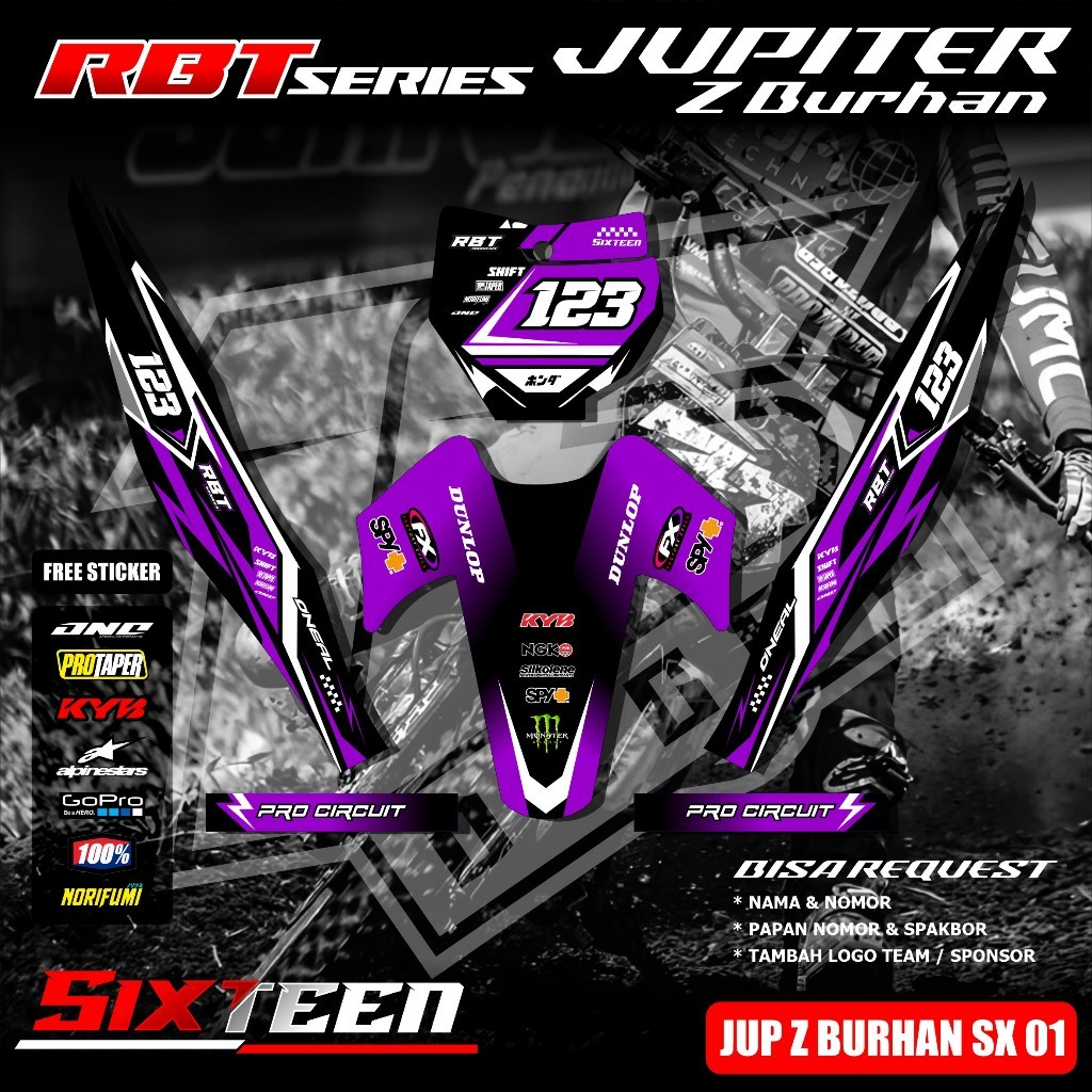 Sticker RBT/GTX JUPITER Z BURHAN Stiker Striping Motor RBT Bebek Modif Terbaru ( free custom nama da