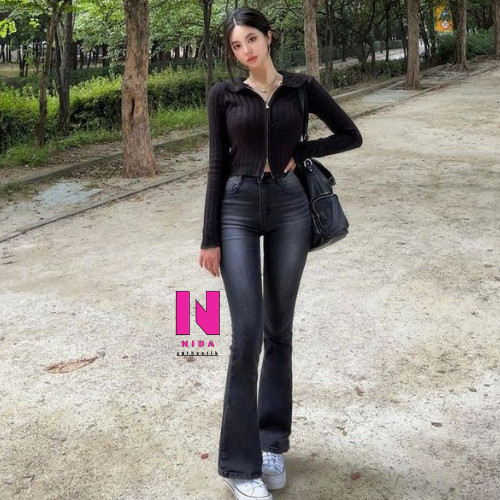 Highwaist Cutbray Jeans Retro Wanita-Celana Jeans Cutbray Wanita Model Retro Korea Terbaru