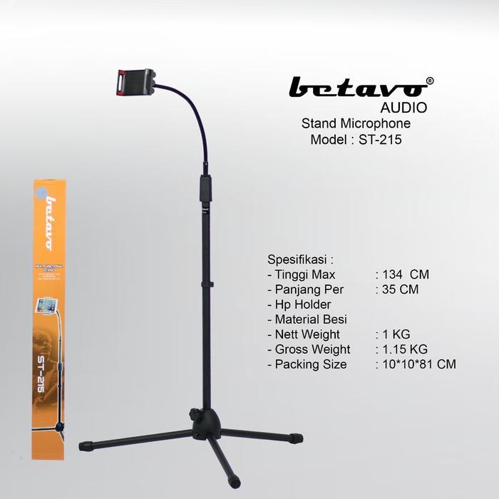 Professional Stand Mic Betavo ST 215 | Kaki Tiga | Holder Hp | Besi