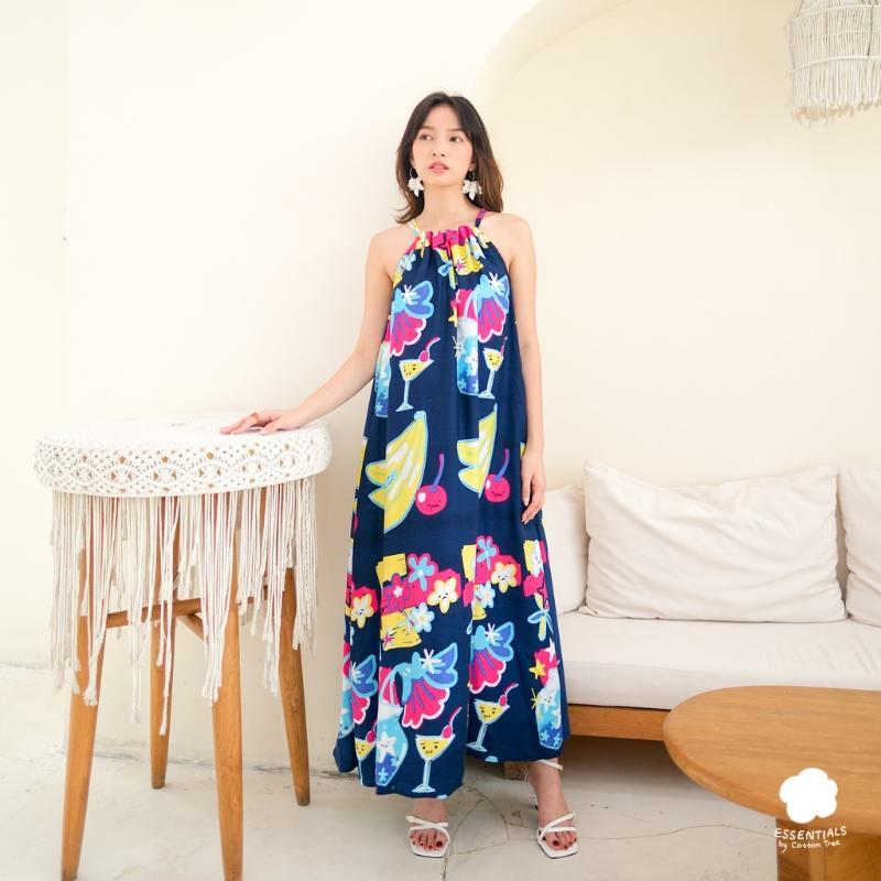 Cotton Tree Essentials – Summer Dress – Dres Wanita Halter Flare Flowy Cotton Motif Premium Gaun Pan