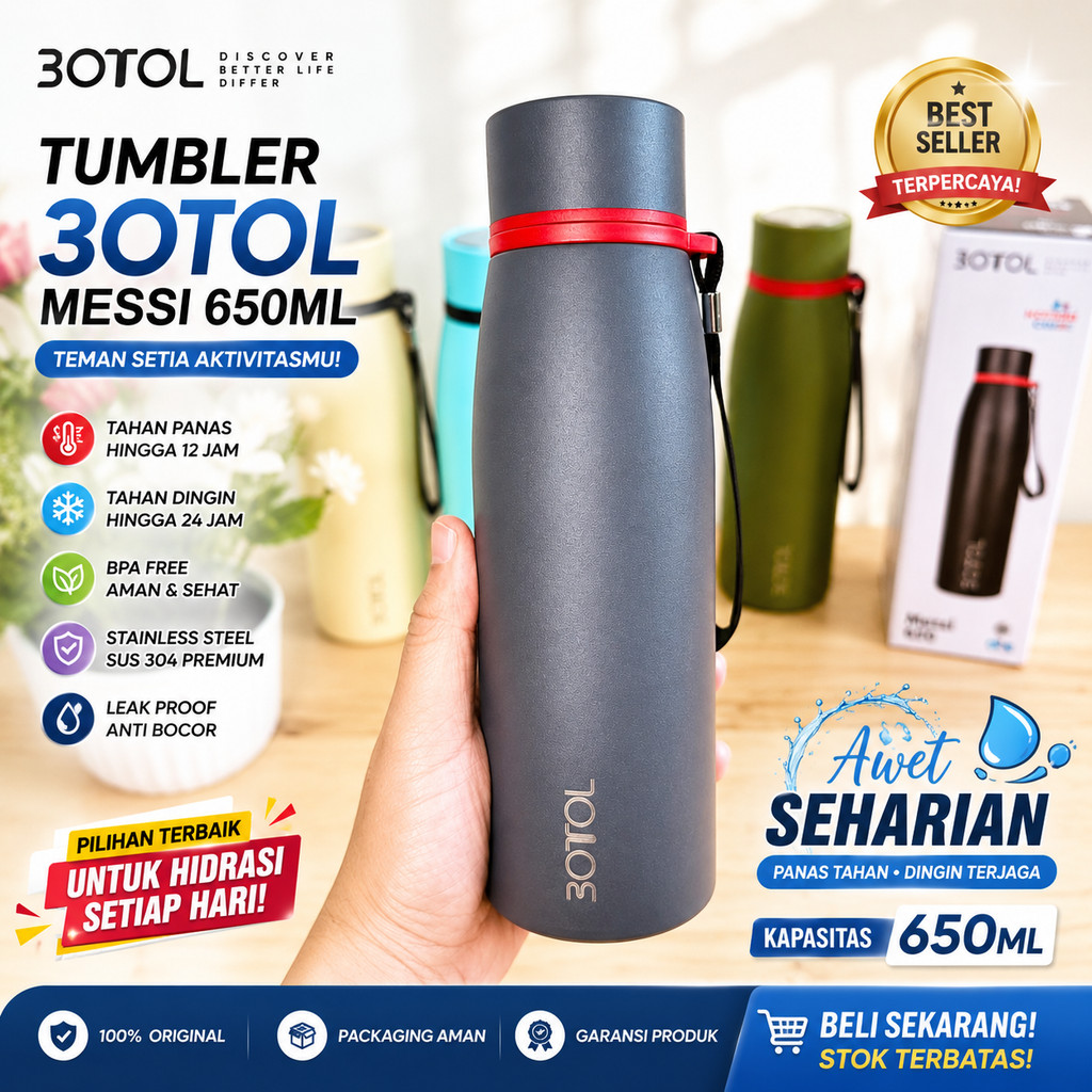 3OTOL Tumbler Termos Tahan Air Panas Dingin Es Batu Awet 12 Jam  Thermos Botol Minum Stainless SUS30