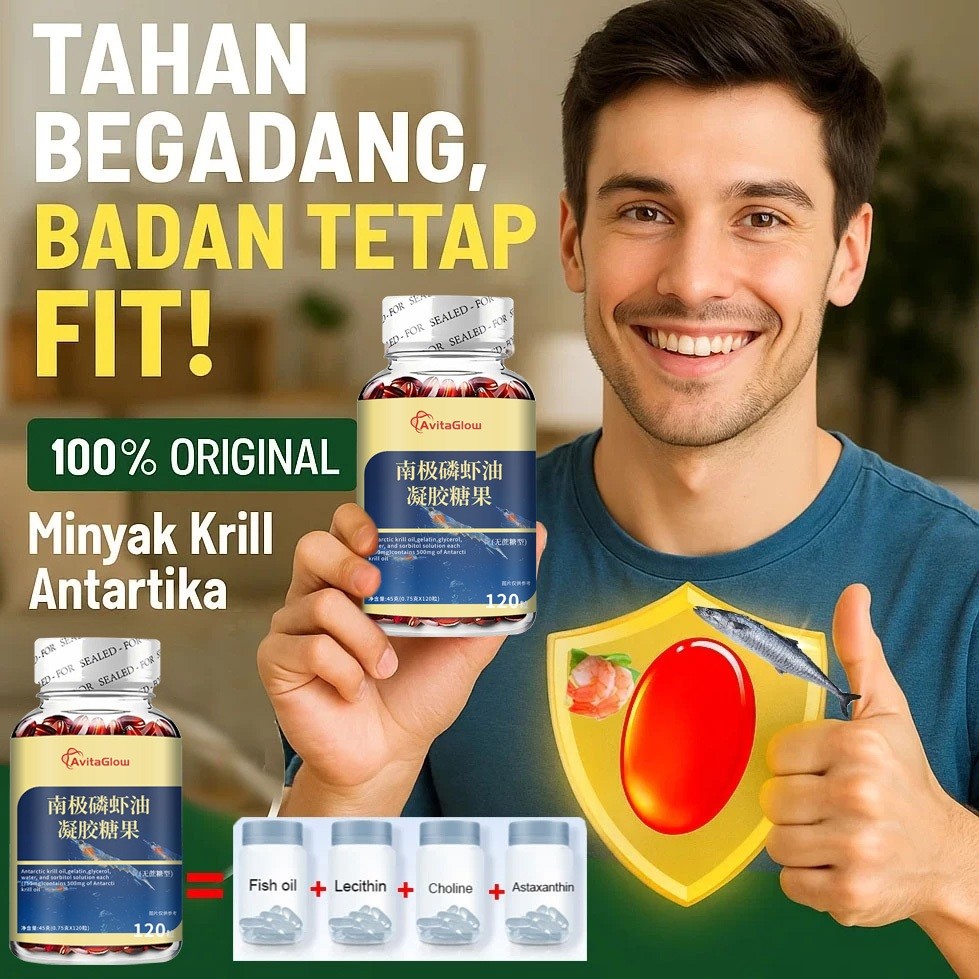 Suplemen Minyak Krill untuk Kesehatan Jantung - Setara Minyak Ikan + Lesitin + Kolin + Astaxanthin
