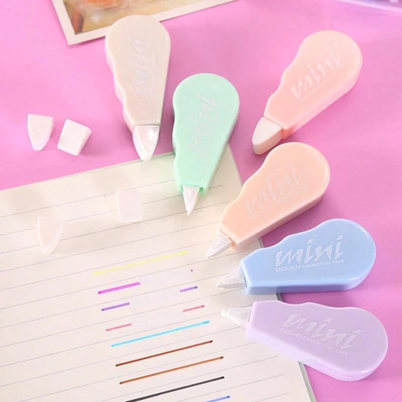 1 Set/6 Buah Pita Koreksi Macaron Lucu Kawaii, Alat Koreksi untuk Sekolah dan Kantor, Alat Tulis Kor