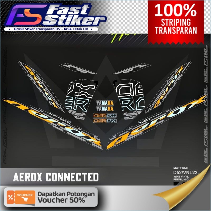 Decal Stiker Striping Variasi Transparan Aerox Connected 2020-2024 Aerox Aerox Aerox Cyber City Yama