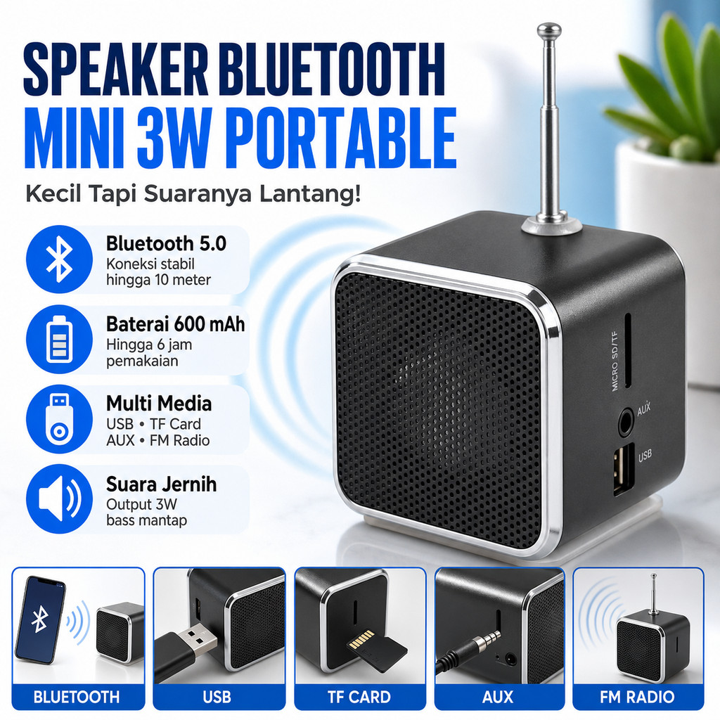 Speaker Bluetooth Mini Murah Awet Kuat Praktis Ringkas Speaker Portable Bagus Bahan Stainless Steel 