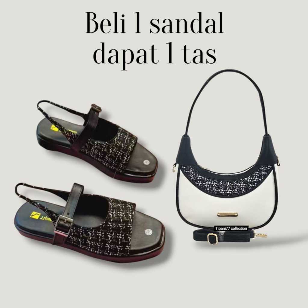 new A45 Paket hemat 2 set sendal wanita dan tas slempang wanita elody ready