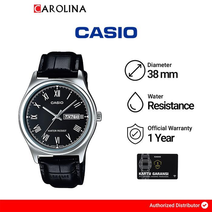 Jam Tangan Pria Casio General MTP-V006L-1B Quartz Watch Black Dial Leather Strap - MTP-V006L-1B