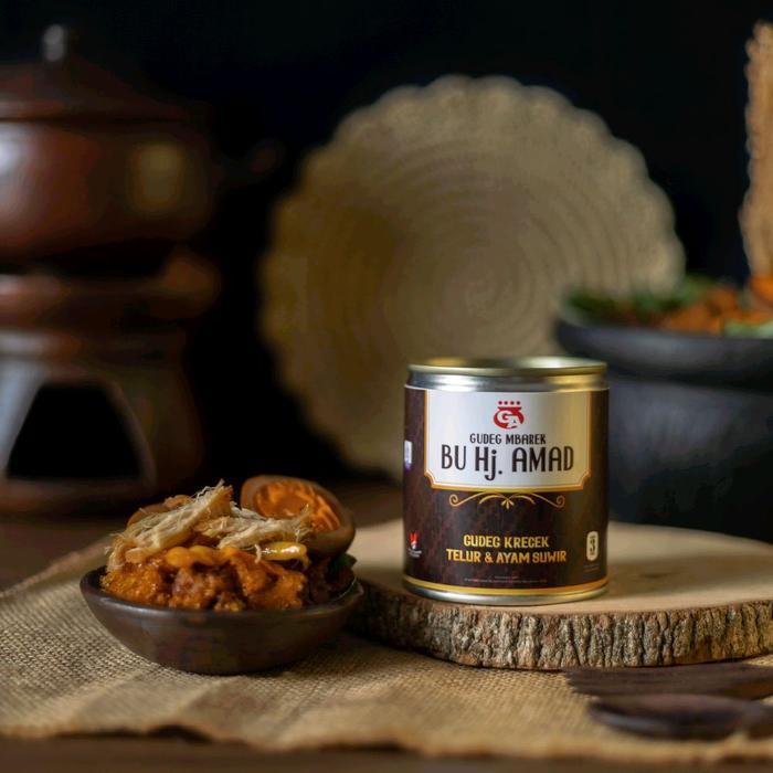 PROMO  Gudeg Mbarek Bu Hj Amad - Gudeg Kaleng Telur & Ayam Suwir Kaleng 300 gram siap makan