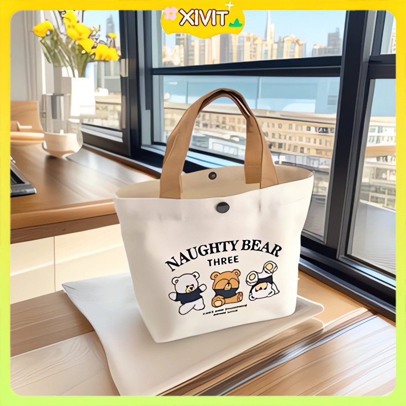 Tas Kanvas Beruang Kecil / Totebag Wanita Aesthetic Tas Belanja Tote Bag / Totebag Kanvas