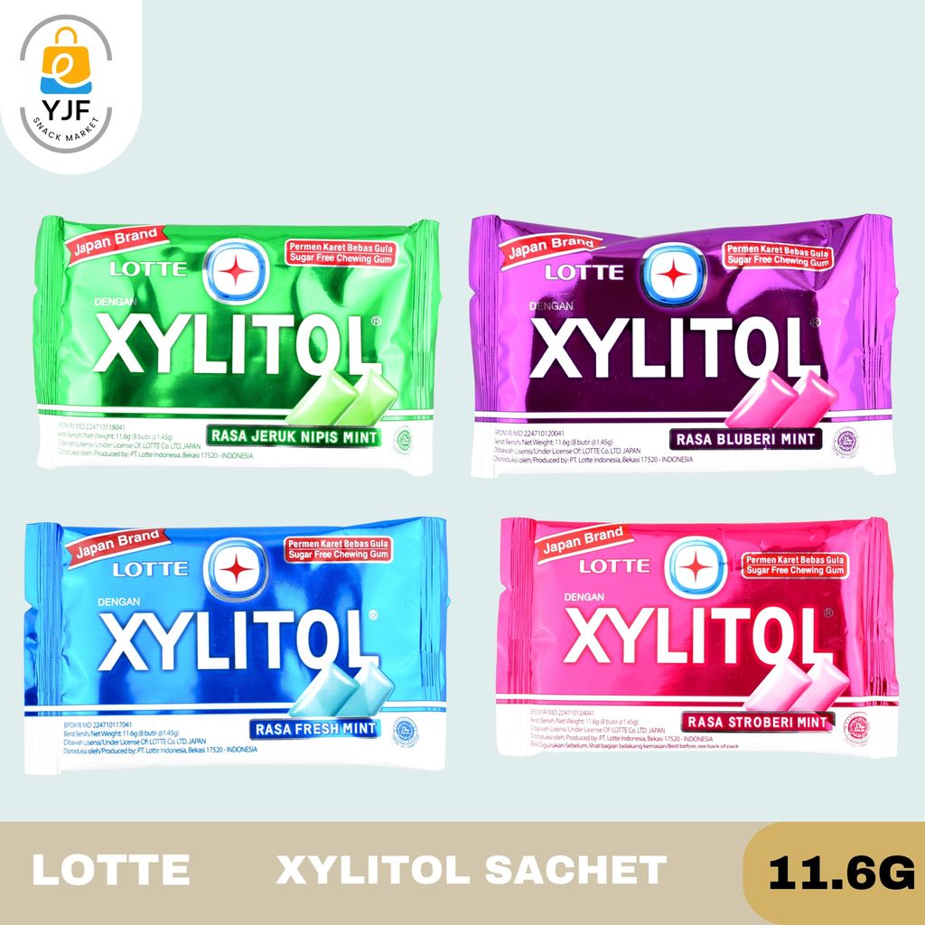Lotte Xylitol Sachet 11.6g / Fresh Mint / Jeruk Nipis Mint / Bluberi Mint / Stroberi Mint / Permen M